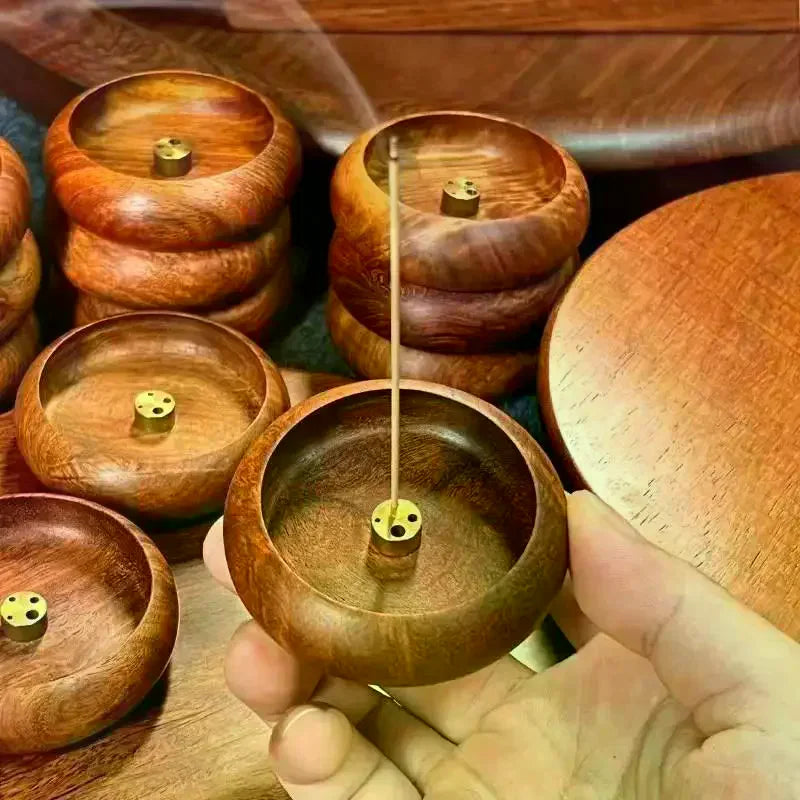 Handmade Black Walnut Wood Round Incense Stick Tray Holder Incense Stick Holder QXL