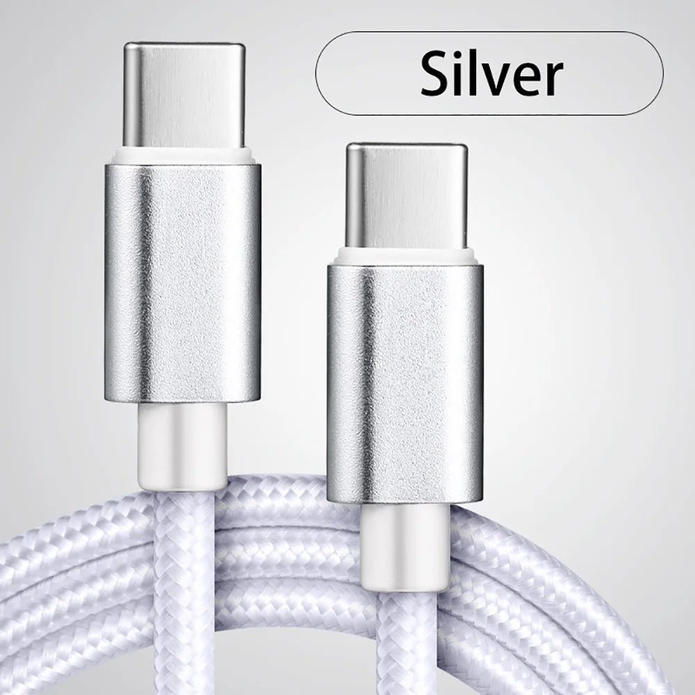 66W 5A USB-C to USB-C Fast Charging Cable | Nylon Braided USB-C Charging Cable QXL Silver 3m
