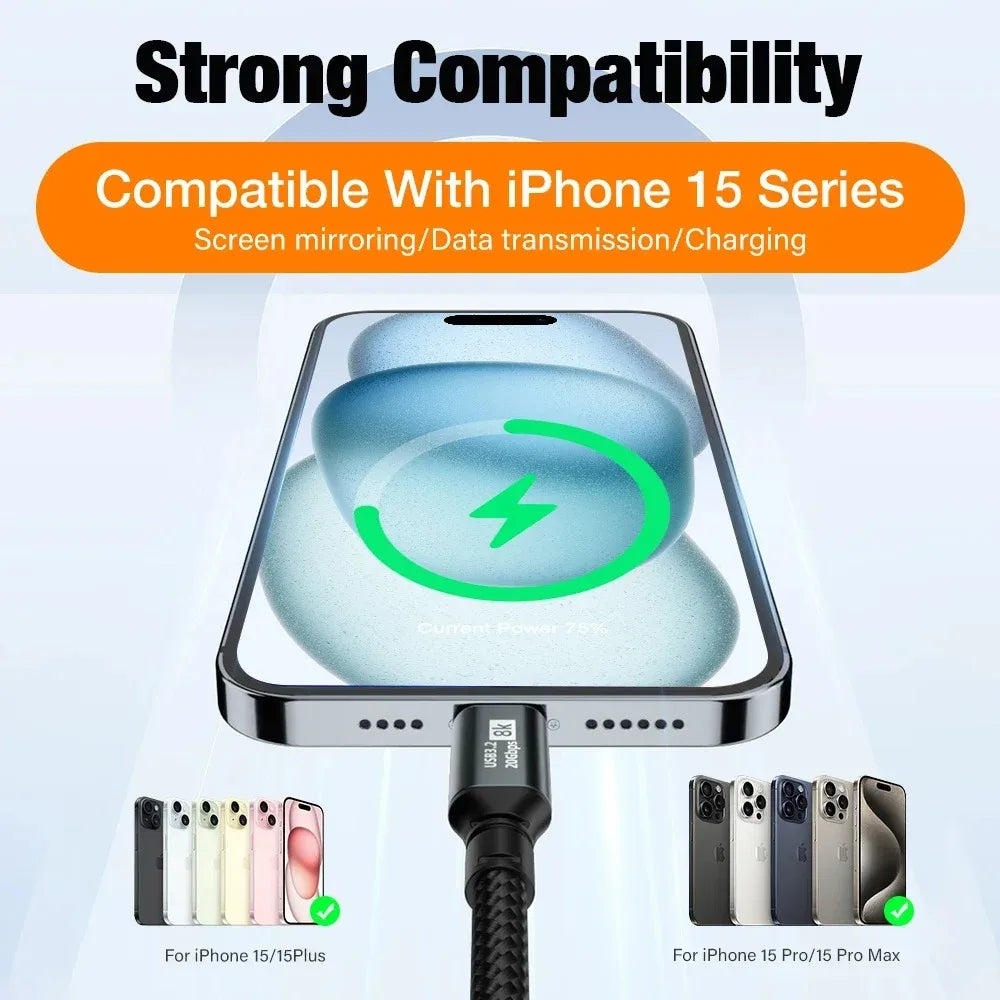 USB C Cable 100W 20Gbps 8K 60Hz | iPhone MacBook 2m 3m USB-C Cable QXL