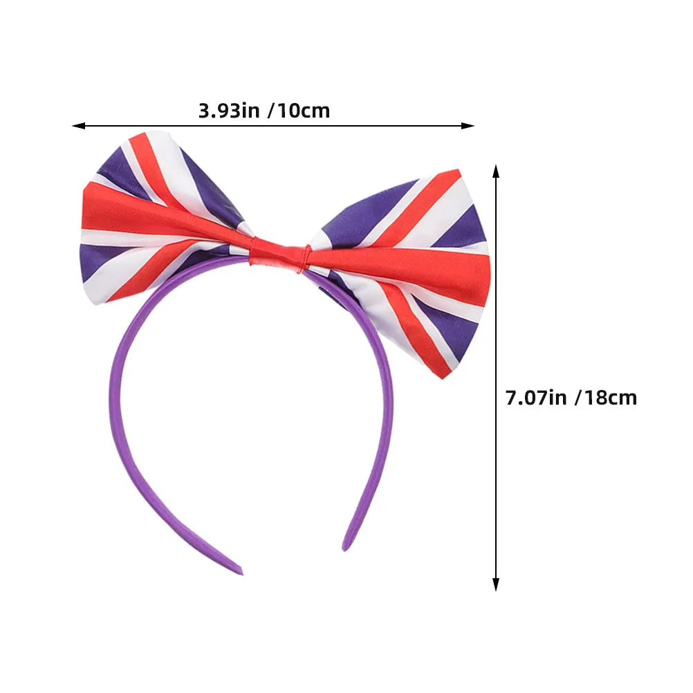 6-Pack Union Jack Bow Headbands | Satin British Flag Hair Accessories Bow Headband Set QXL