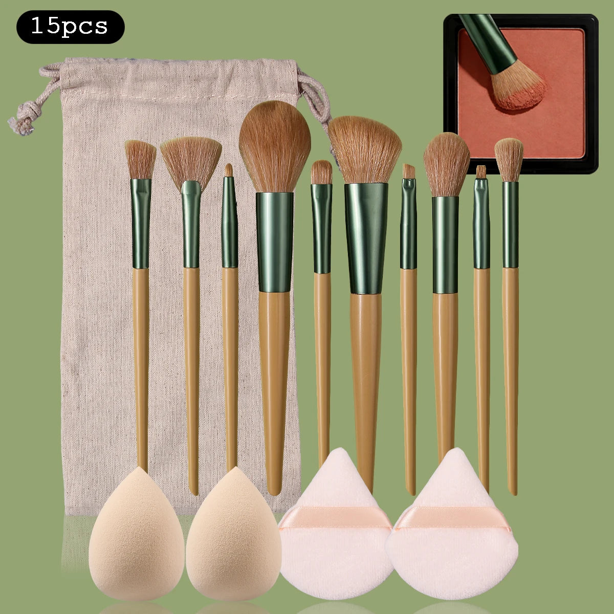 KOSSHOW 15-Pc Makeup Brush Set with Sponge & Storage Bag Makeup Brush Set QXL