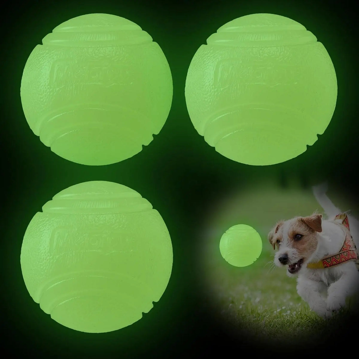 Glow in the Dark Dog Balls | 3-Pack Rubber Chew & Bounce Toy Dog Chew Toy QXL 3PCS