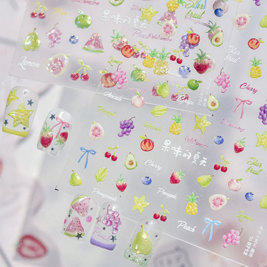 5D Fruit & Bow Embossed Nail Art Stickers | DIY Decals Nail Art Stickers QXL
