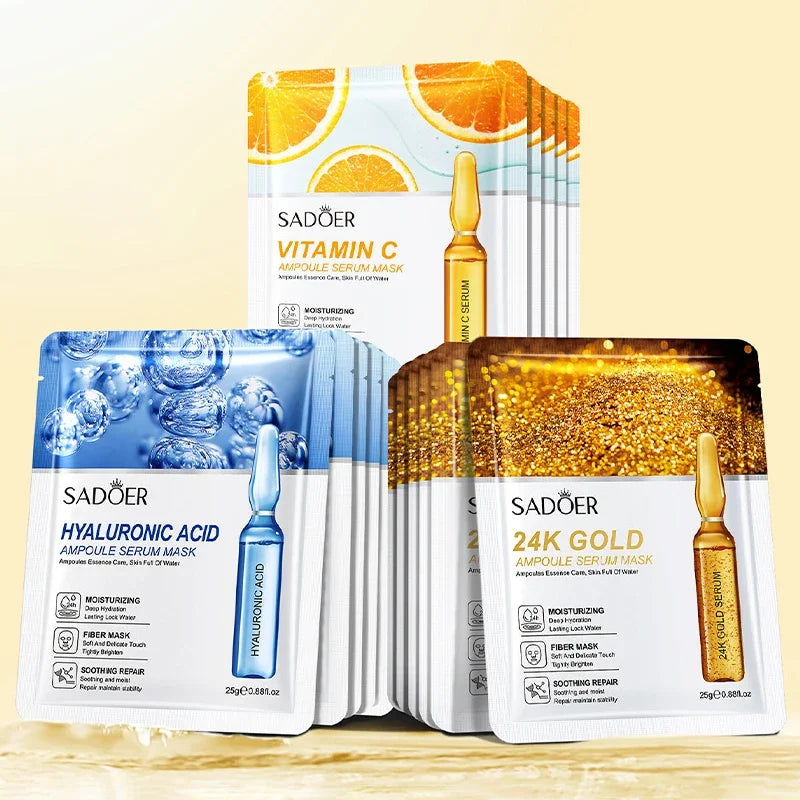 SADOER 15-Pack 24K Gold Hyaluronic Acid Face Masks – Firming Gold Hydrating Face Mask QXL Mixed