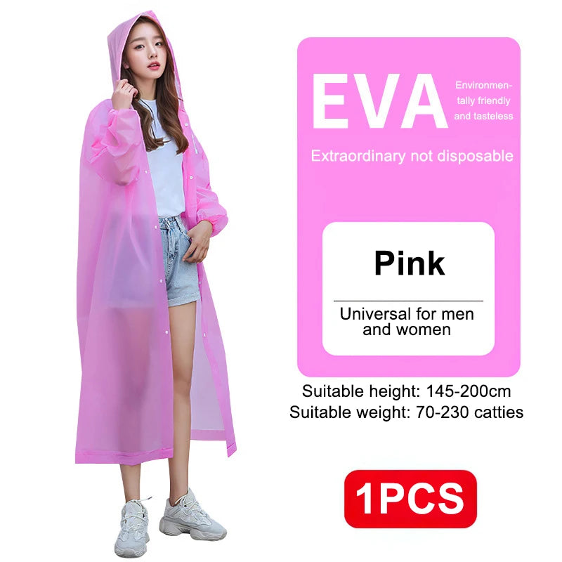 Reusable EVA Rain Poncho | Unisex Waterproof Raincoat Rain Poncho QXL Pink