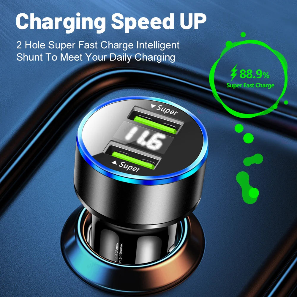 Dual USB Car Charger 3.1A Fast Charging & Digital Display USB Car Charger QXL