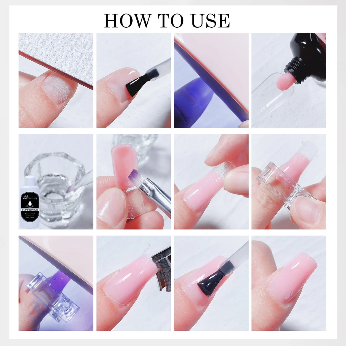 Crystal Nail Extension Gel Set – 19-Piece Kit with Forms & Brushes Nail Extension Gel Kit QXL