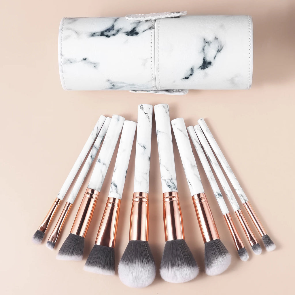 Ronshadow 10-Pc Marble Makeup Brush Set with Storage Bucket Makeup Brush Set QXL