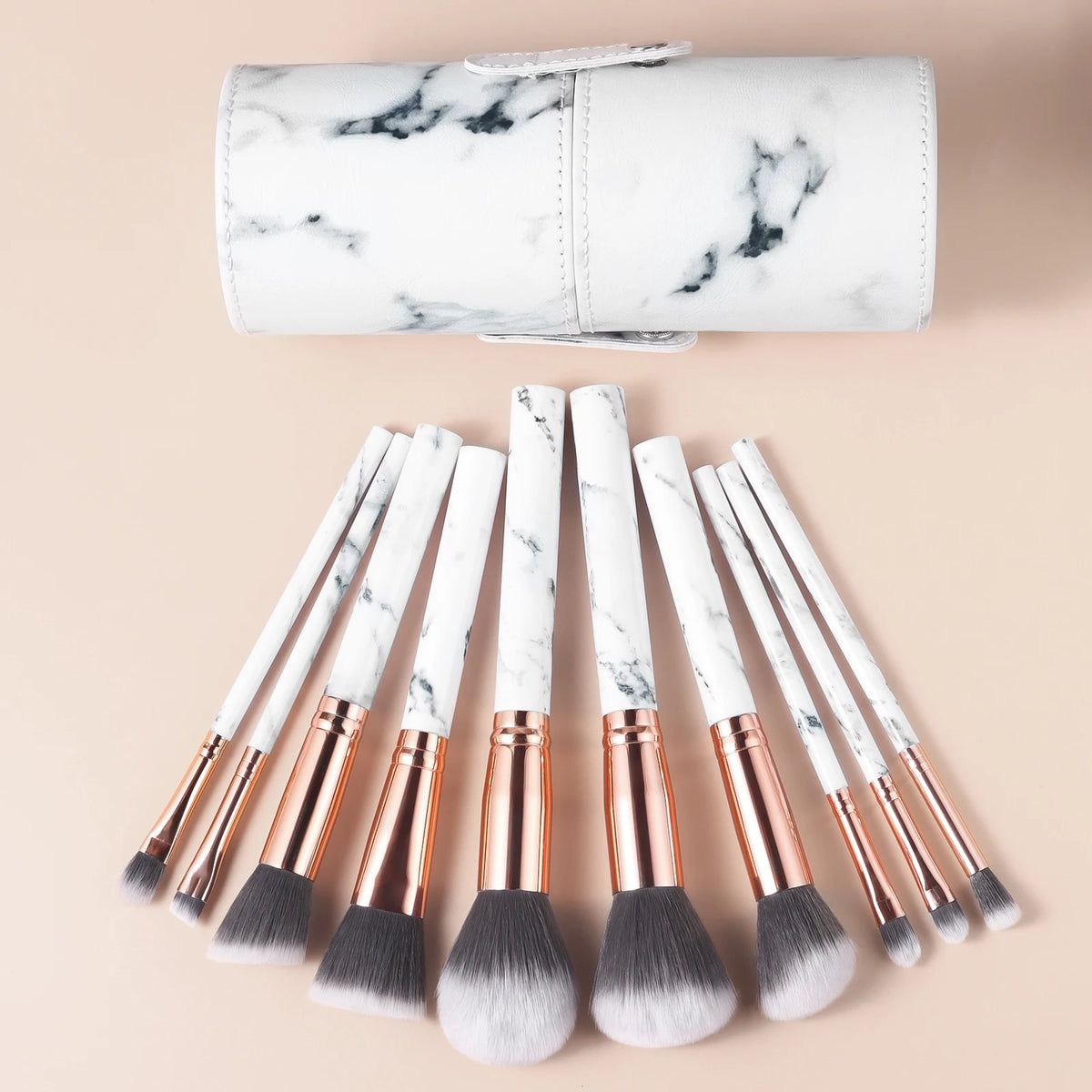 Ronshadow 10-Pc Marble Makeup Brush Set with Storage Bucket Makeup Brush Set QXL