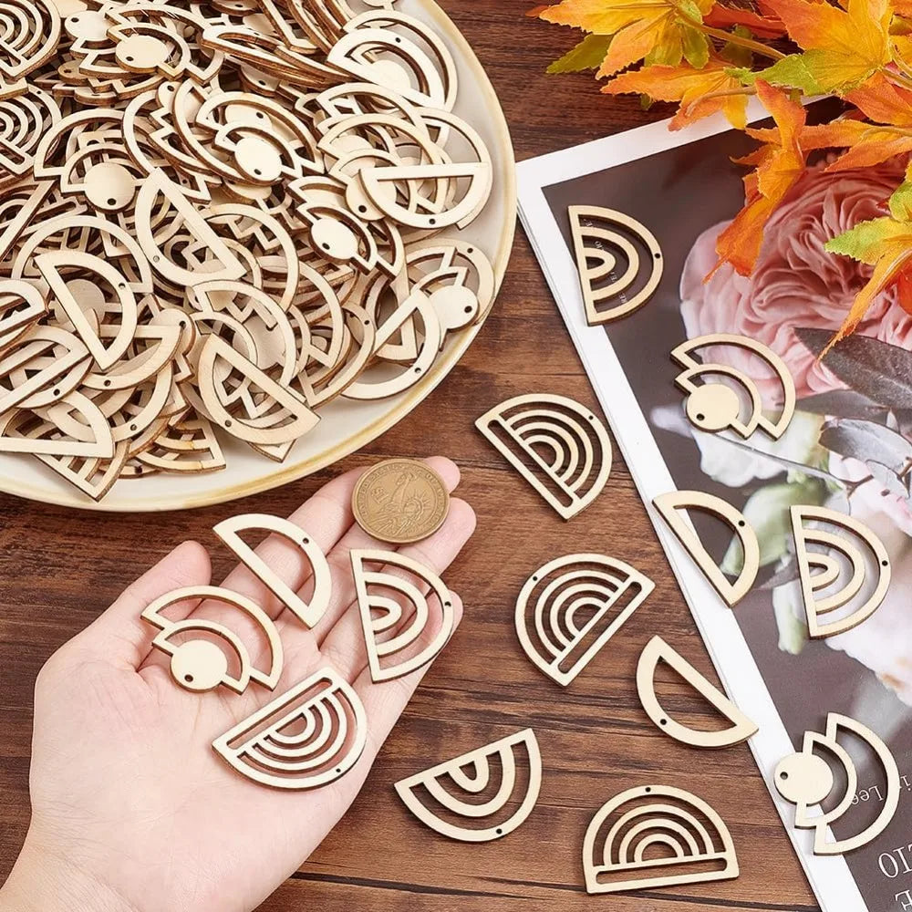 200-Pack Unfinished Wood Blank Charms | 4-Style Fan Earring Pendants Wood Earring Blanks QXL