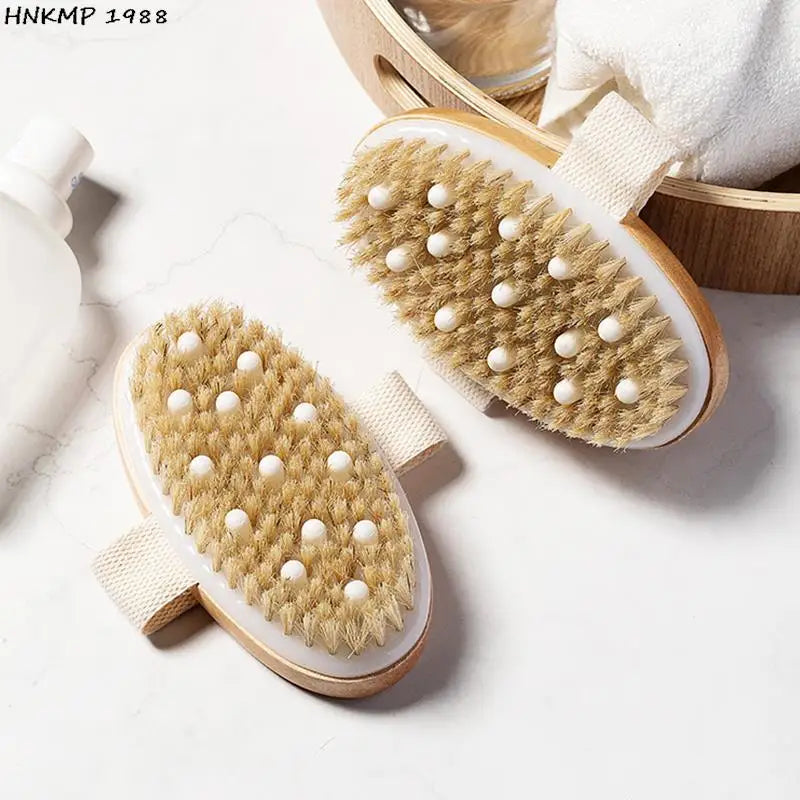 2-in-1 Natural Bristle Dry Body Brush | Exfoliating Massager Dry Body Brush QXL