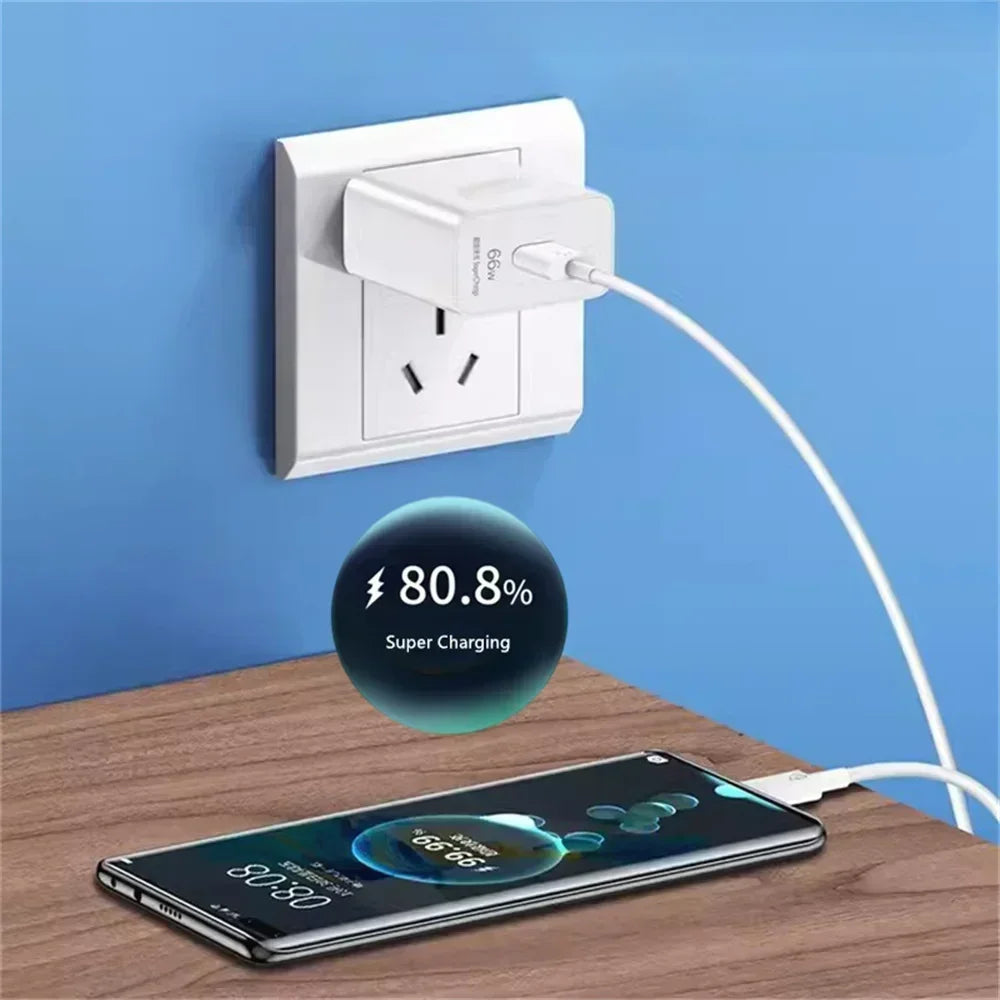 66W 6A Super Fast Wall Charger EU/US Plug + USB-C Cable Wall Charger QXL
