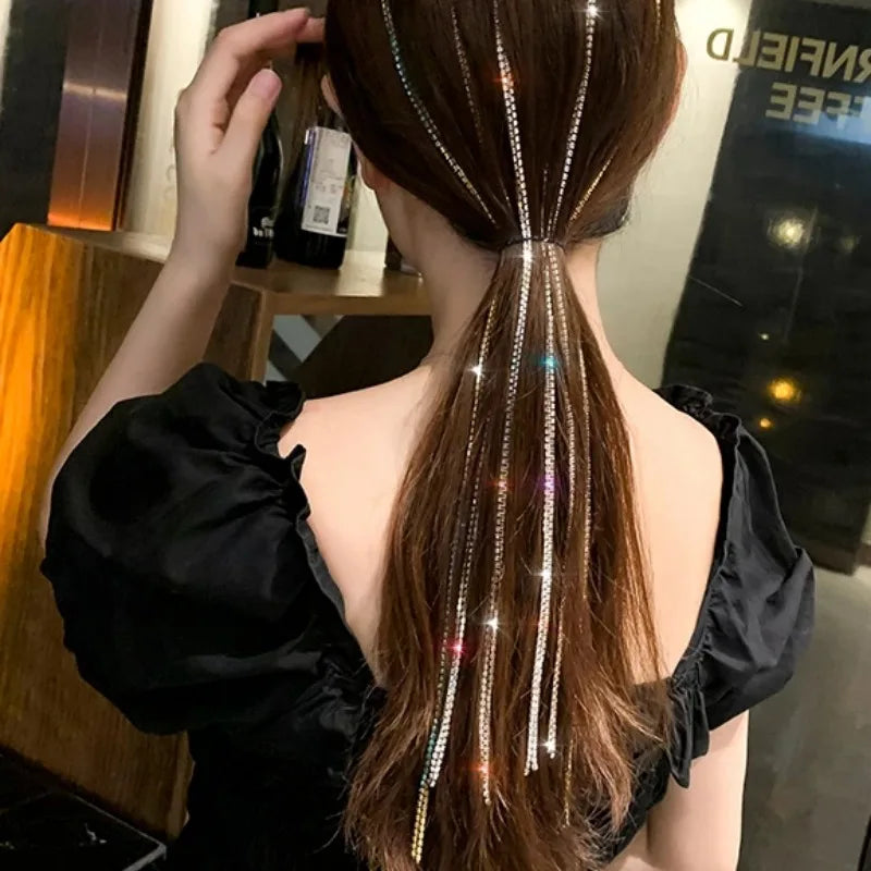 Luxury Rhinestone Tassel Hair Clip | Fringe Chain Hairpin Rhinestone Hair Clip QXL
