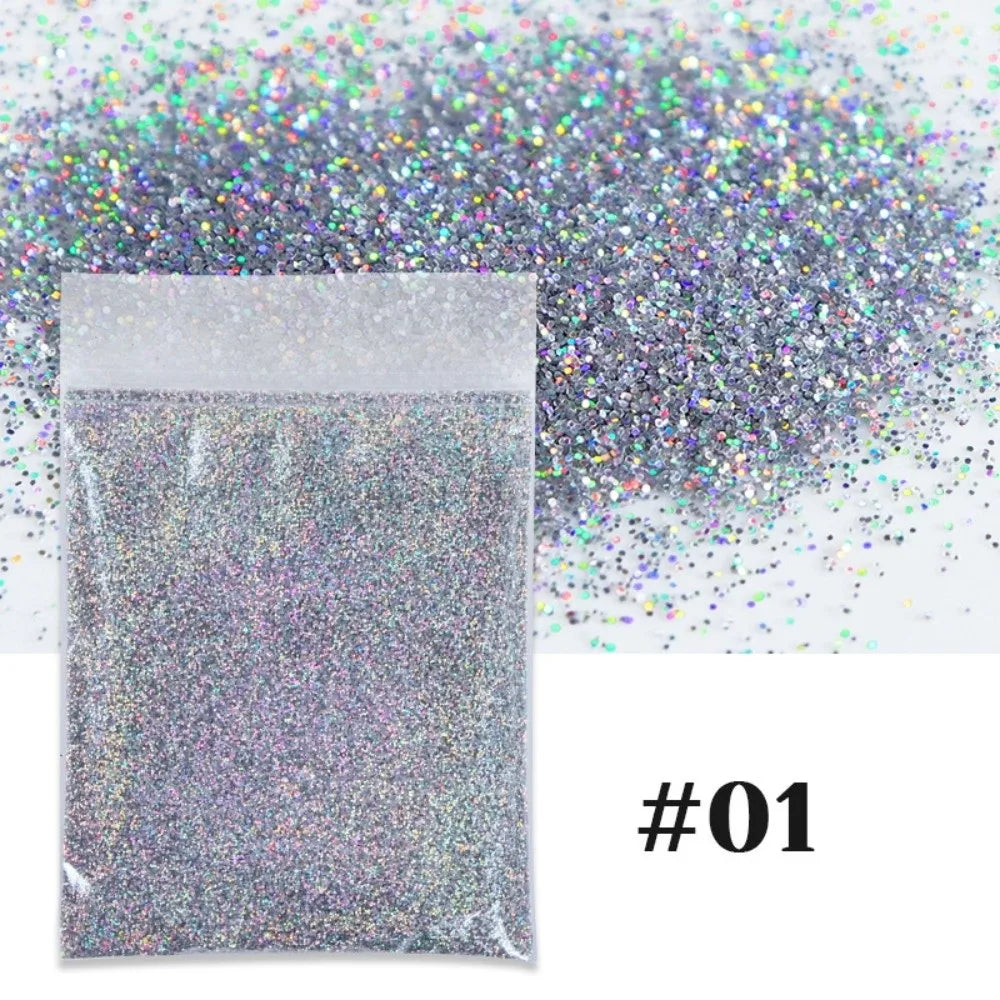 Holographic Nail Glitter Powder | 9-Color Rainbow Laser Shimmer Nail Glitter Powder QXL 1-Silver