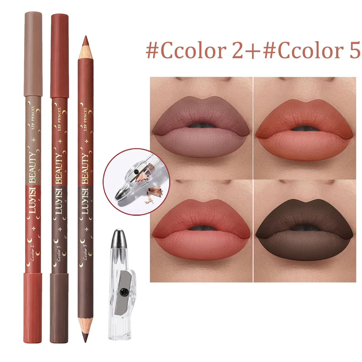 3-Pack Velvet Matte Lip Liners + Sharpener | Waterproof Lip Liner Set QXL set 2