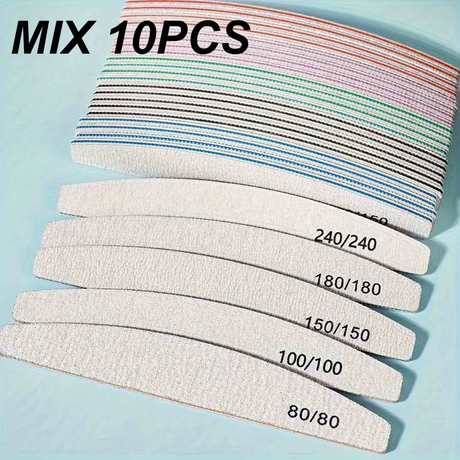 Professional Half Moon Nail Files | Sanding & Shaping Set Nail File Set QXL Mix 10pc