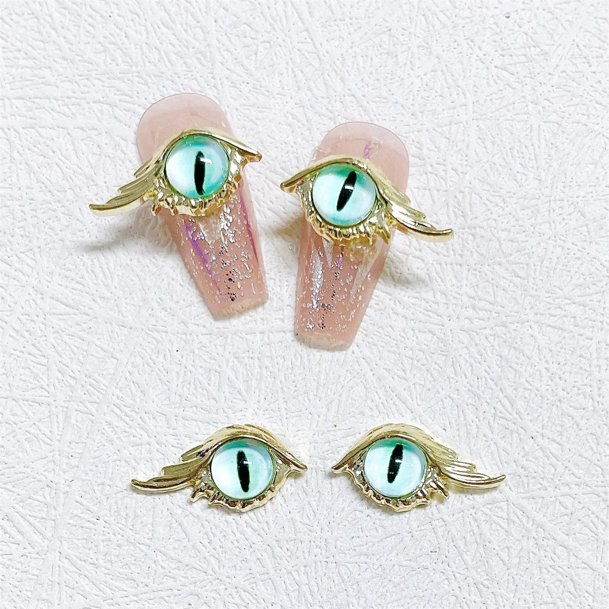 10-Pack 3D Alloy Eye Nail Charms | Punk Gold Silver Rhinestones Nail Art Charms QXL