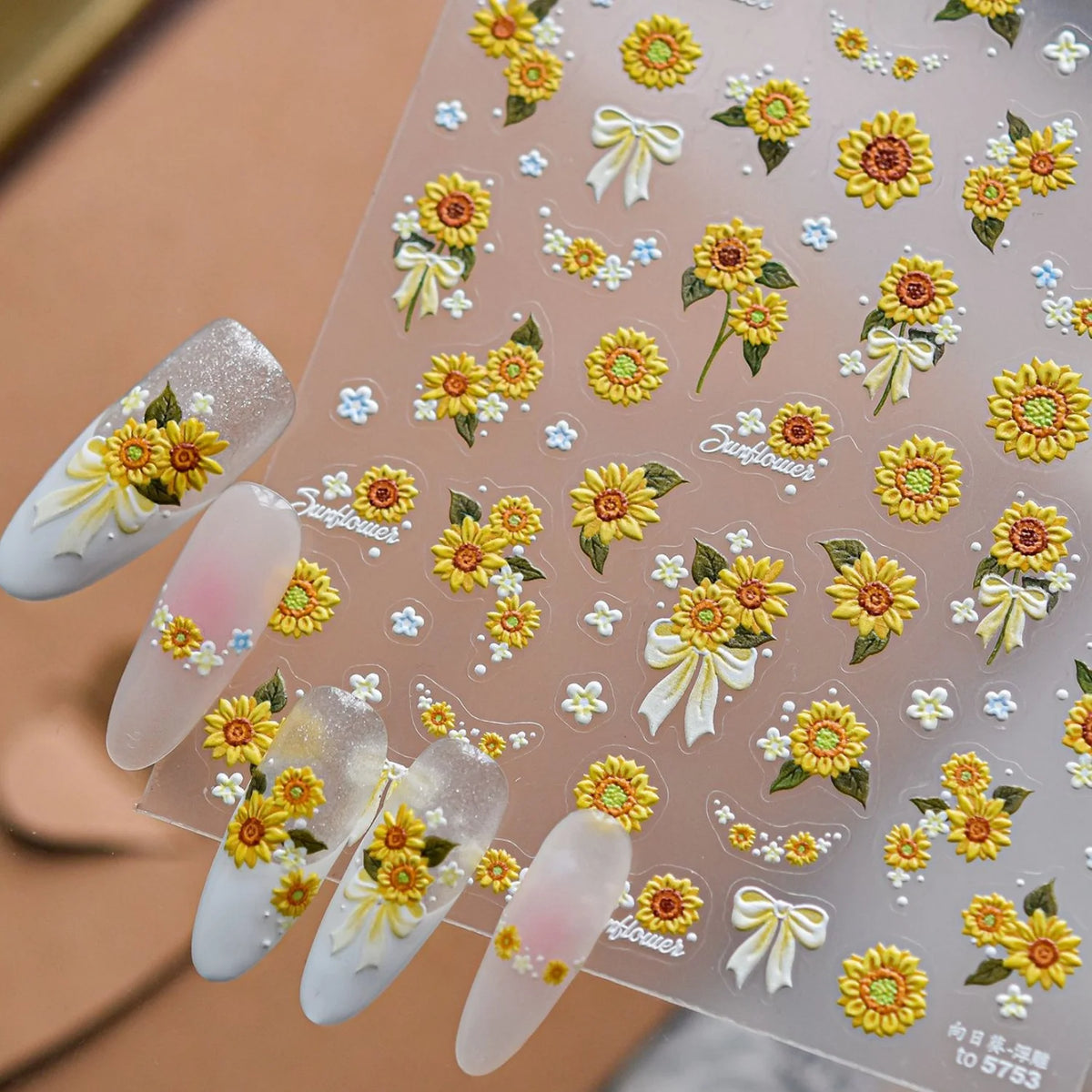 5D Floral Nail Stickers | Sunflower & Daisy Self-Adhesive Decals Nail Art Stickers QXL