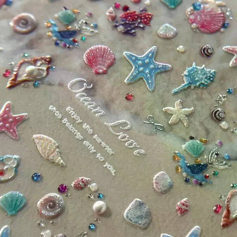 3D Relief Starfish & Shell Nail Stickers | Summer Nail Decals Nail Art Stickers QXL