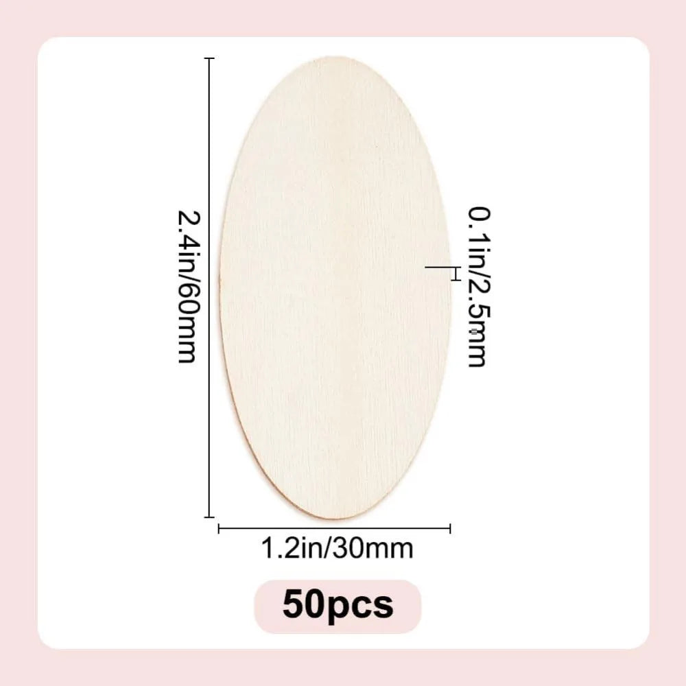 50-Pack Oval Unfinished Beech Wood Discs | Craft Blanks 1.2x2.4" Wood Craft Blanks QXL