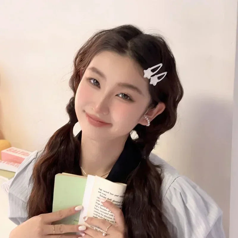 2-Pack White Star Hair Clips | Korean Snap Barrettes Hair Clip Barrettes QXL