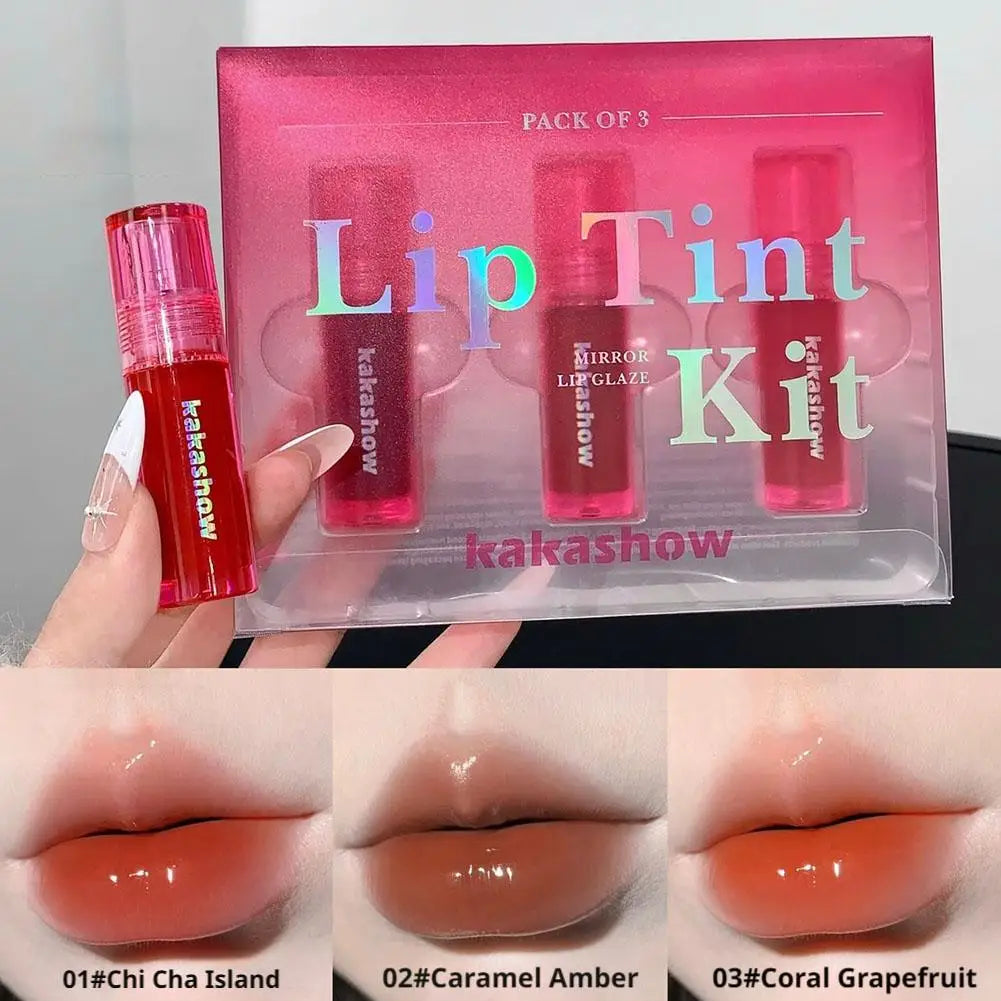 3-Piece Mirror Lip Gloss Set | Glossy Tint & Moisturizing Lip Gloss Set QXL