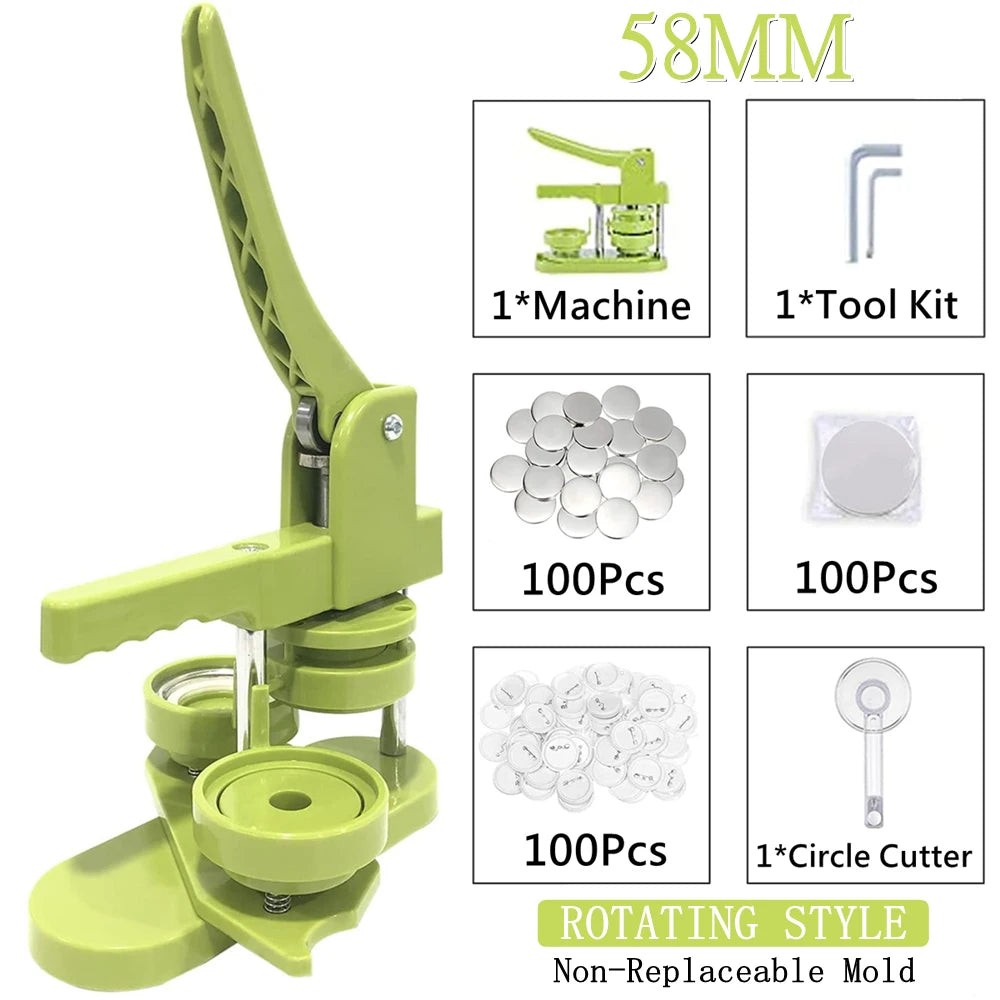 DIY Badge Button Maker Machine Kit 25–58mm | 100 Parts Badge Maker Kit QXL 58mm rotating model