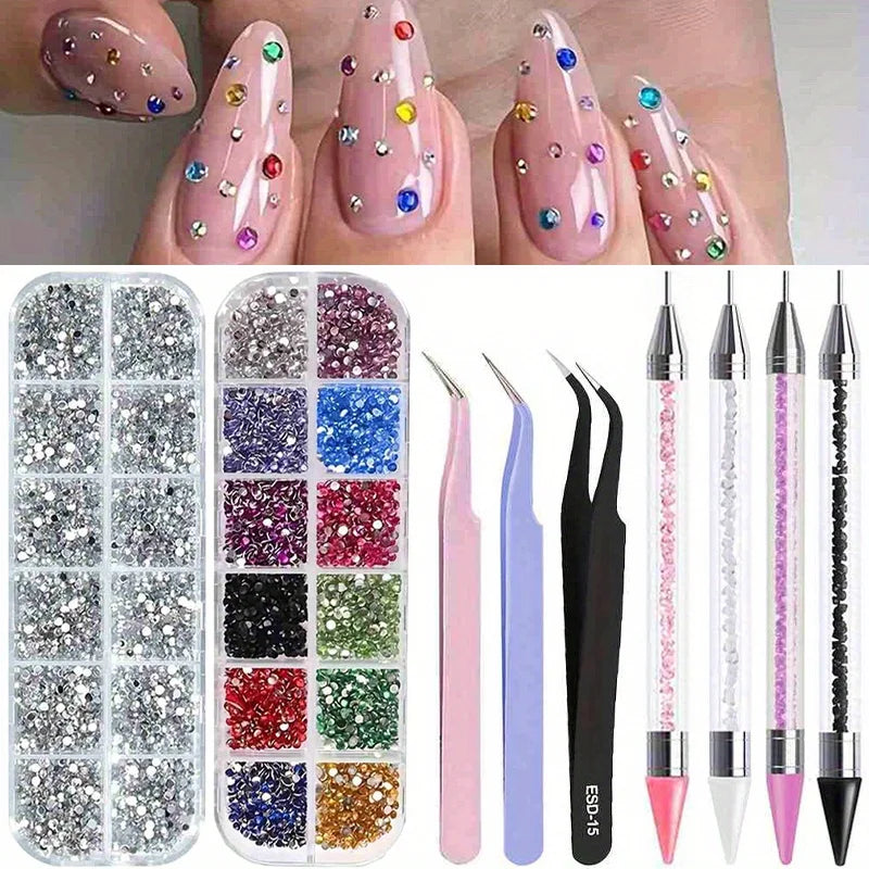 4-Pack 3D Nail Art Rhinestones | Multi-Size Crystal Gems Nail Art Rhinestones QXL