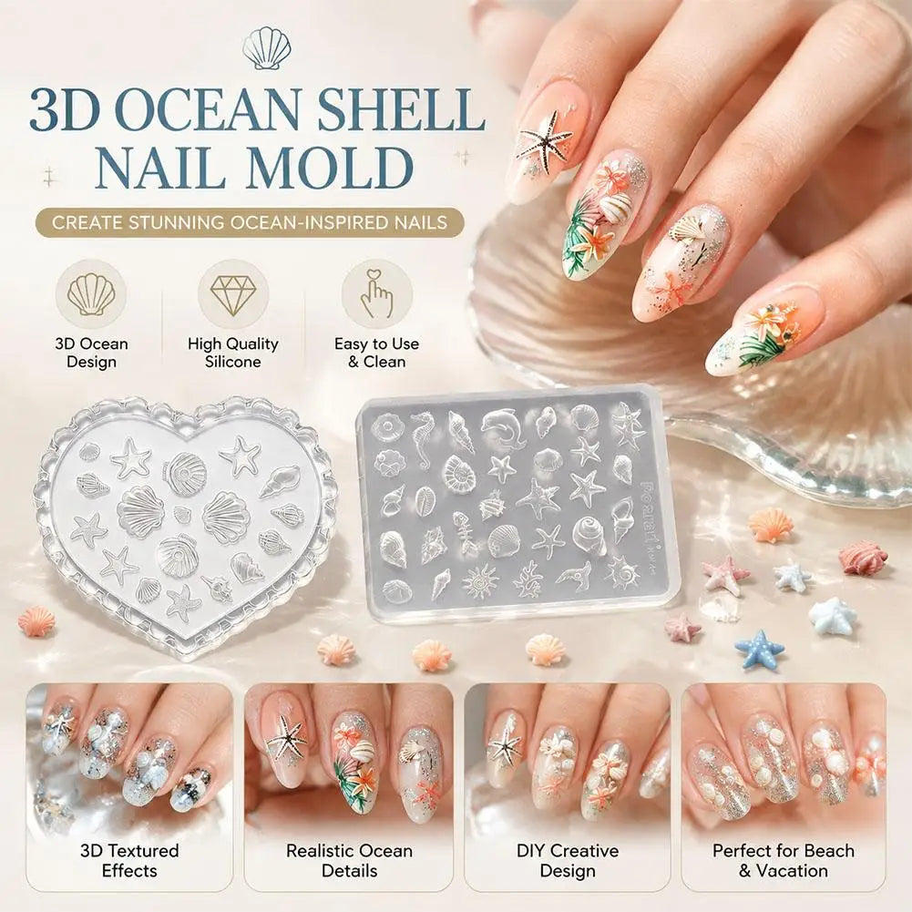 3D Ocean Shell Silicone Nail Mold | Seashell Starfish DIY Art Silicone Nail Mold QXL