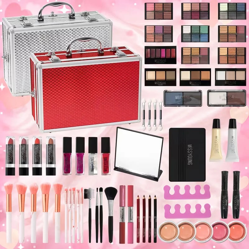 Aluminum Travel Makeup Case – Complete Cosmetic Set Makeup Gift Set QXL