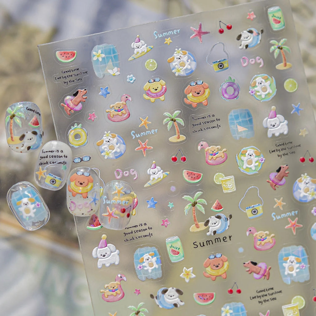 5D Tropical Puppy Nail Art Stickers | Self-Adhesive Summer Decals Nail Art Stickers QXL