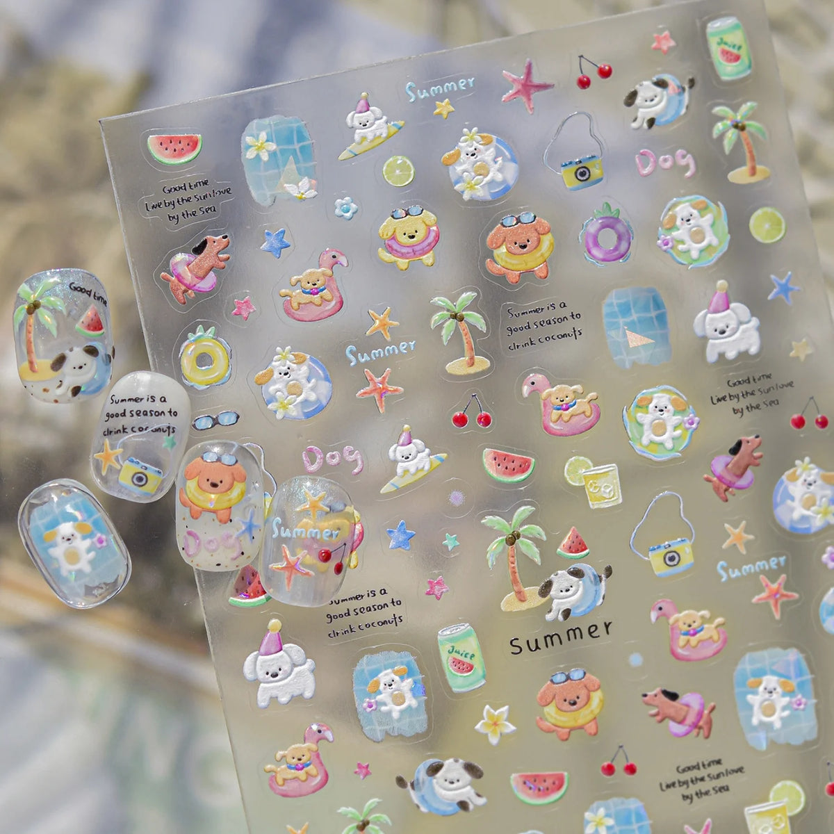 5D Tropical Puppy Nail Art Stickers | Self-Adhesive Summer Decals Nail Art Stickers QXL