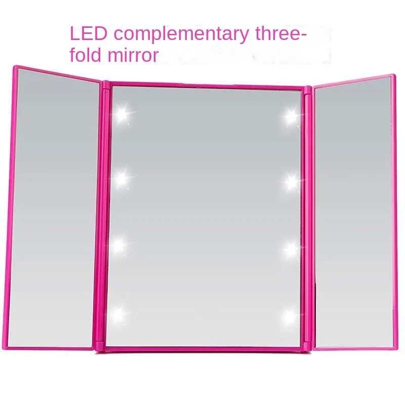 Portable LED Trifold Makeup Mirror | Foldable 3-Panel LED Makeup Mirror QXL rose red