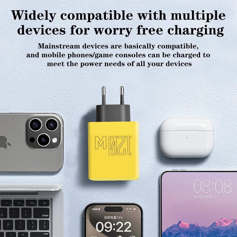 120W 4-Port USB-C PD & QC3.0 Fast Wall Charger Adapter Multi-Port Wall Charger QXL