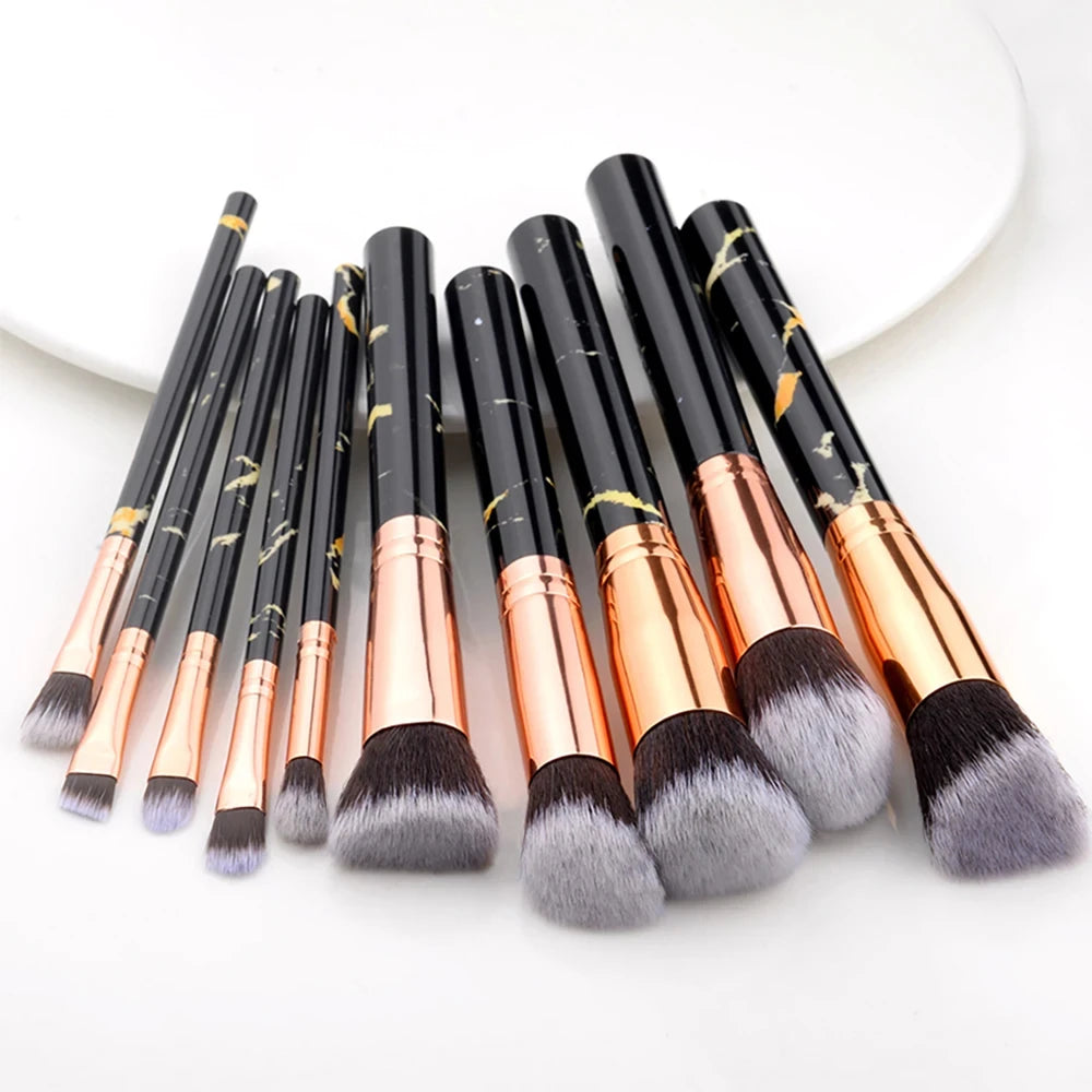 10-Piece Makeup Brush Set | Powder, Eyeshadow & Blush Kit Makeup Brush Set QXL