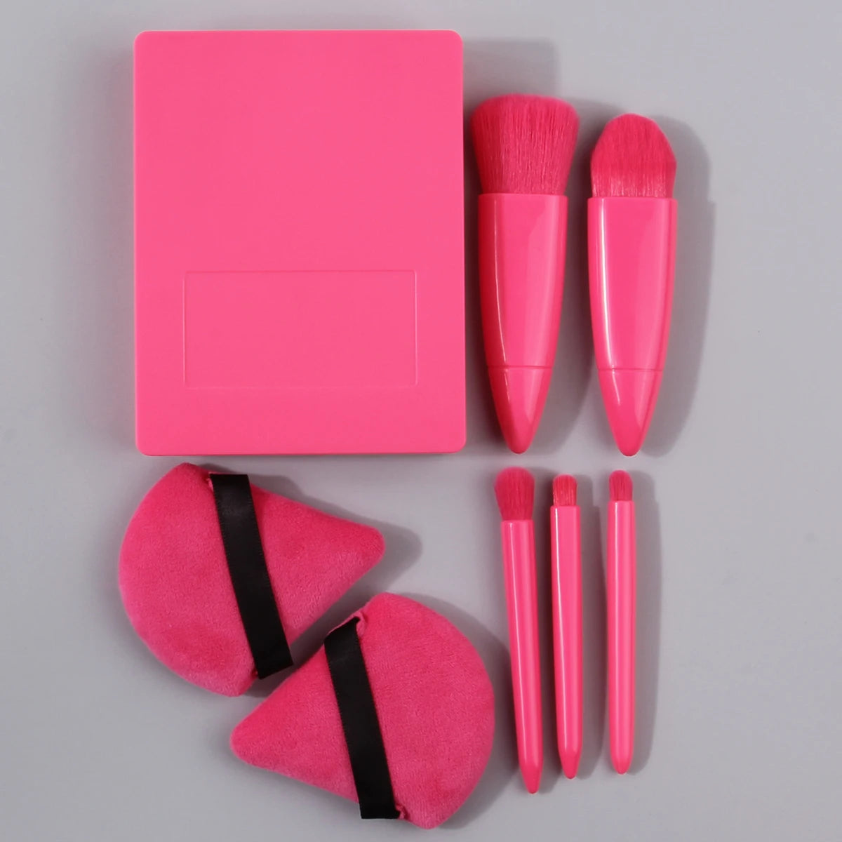 KOSSHOW 8-Pc Mini Travel Makeup Brush Set with Mirror Case Travel Makeup Brush Set QXL
