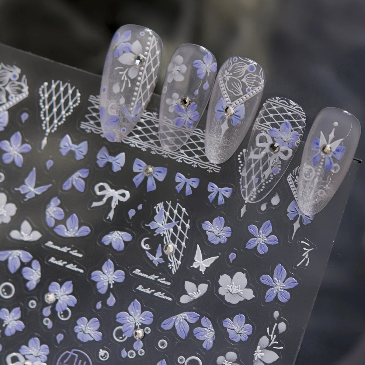 5D Nail Stickers Butterfly Lace Rhinestone Decals | NAILFYOU Nail Art Stickers QXL
