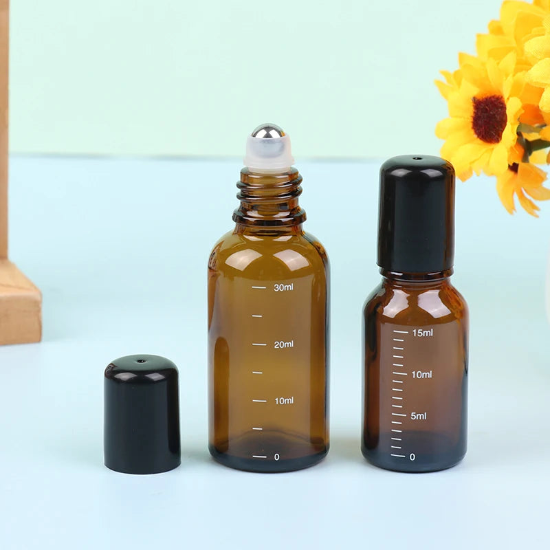 Amber Glass Roller Ball Bottle | Refillable Essential Oil 5–100ml Essential Oil Roller Bottle QXL