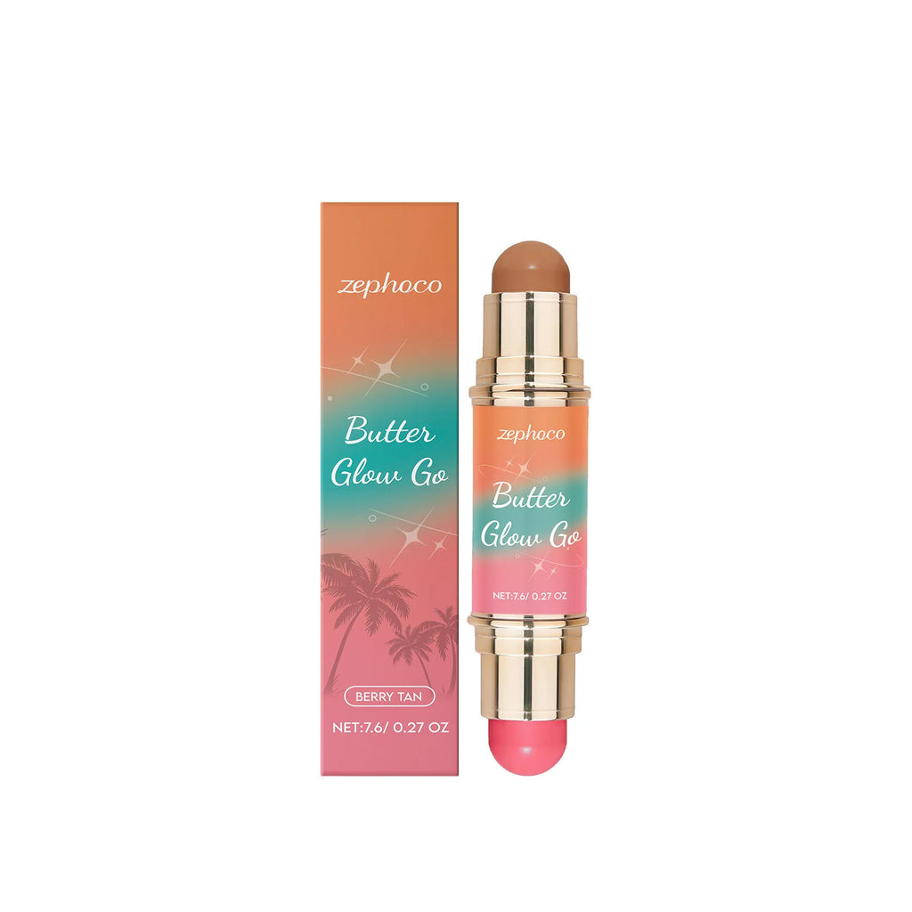 Double-Headed Bronzer & Blush Stick | Multiuse Glow Stick Bronzer Blush Stick QXL 02Dark brown