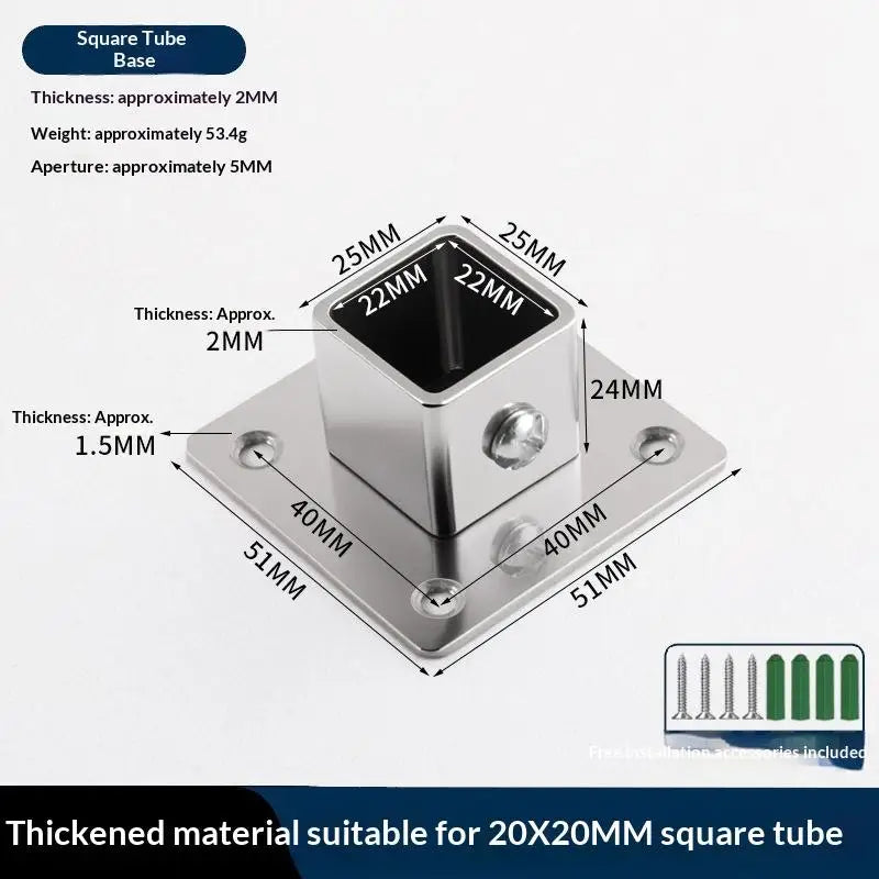 Stainless Steel Square Tube Flange Base Connector 20–35mm Tube Flange Connector QXL 20MM