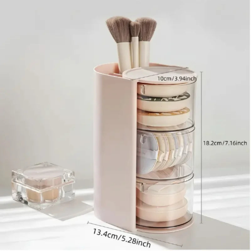 2-in-1 Rotating Makeup Brush & Powder Puff Storage Organizer Makeup Brush Organizer QXL as shown