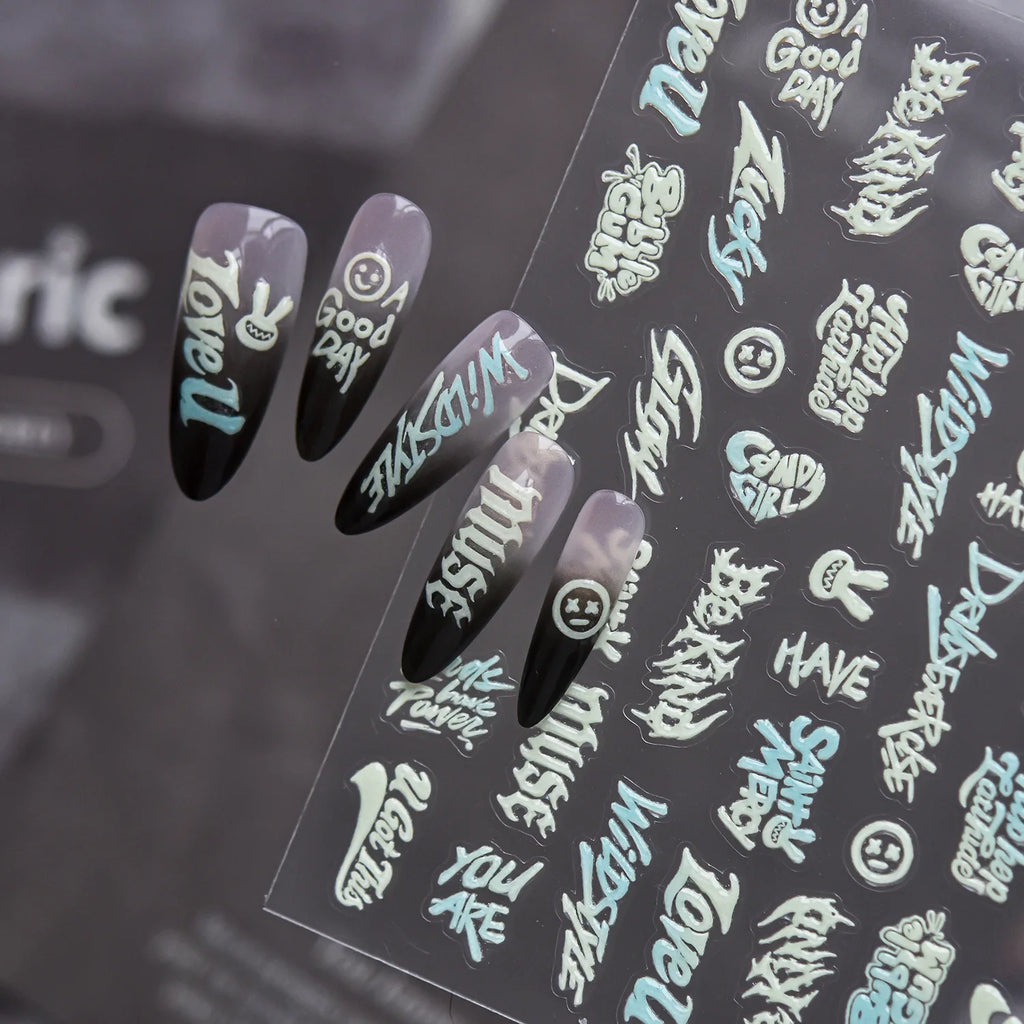 5D Glow-in-Dark Nail Stickers | Graffiti Hip Hop Decals Nail Art Stickers QXL