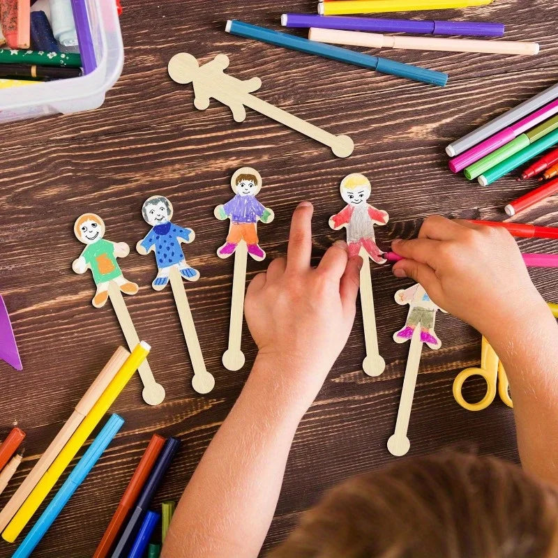 Wooden Humanoid Craft Sticks | Unfinished Wood Art Supplies Wooden Craft Figures QXL