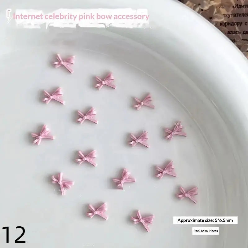 50-Pack 3D Resin Bow Nail Charms – Light Pink Kawaii Bowknot Nail Art Charms QXL 12