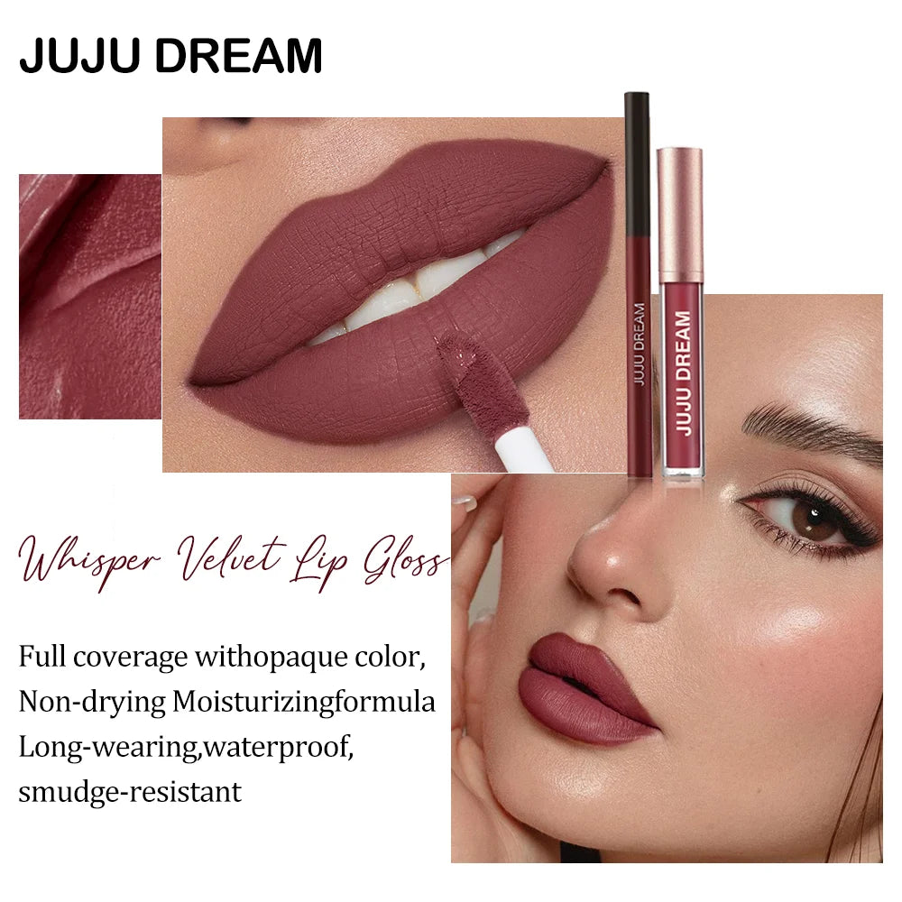 JUJU Dream Matte Lip Gloss & Lip Liner Set – 2-Piece Duo Lip Gloss & Liner Set QXL