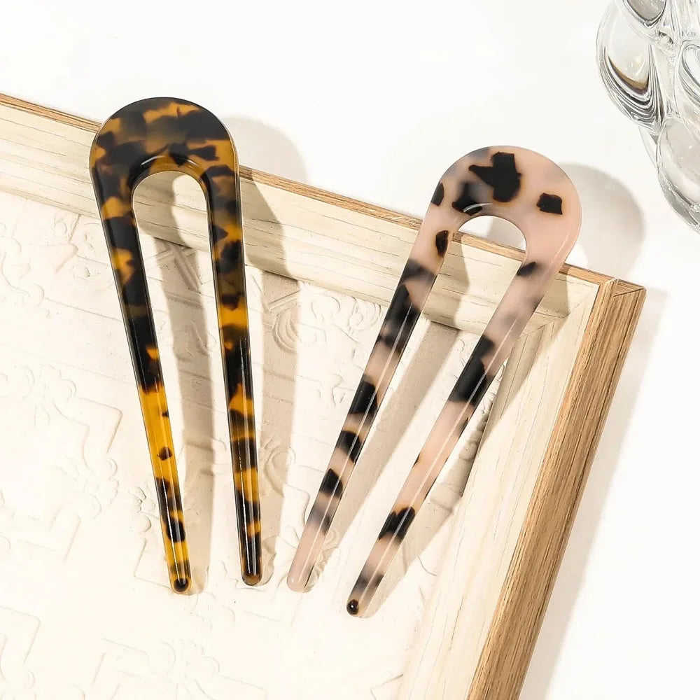 Acetate U-Shape Leopard Hairpin | Bun & Updo Clip 9.5cm Hair Clip QXL