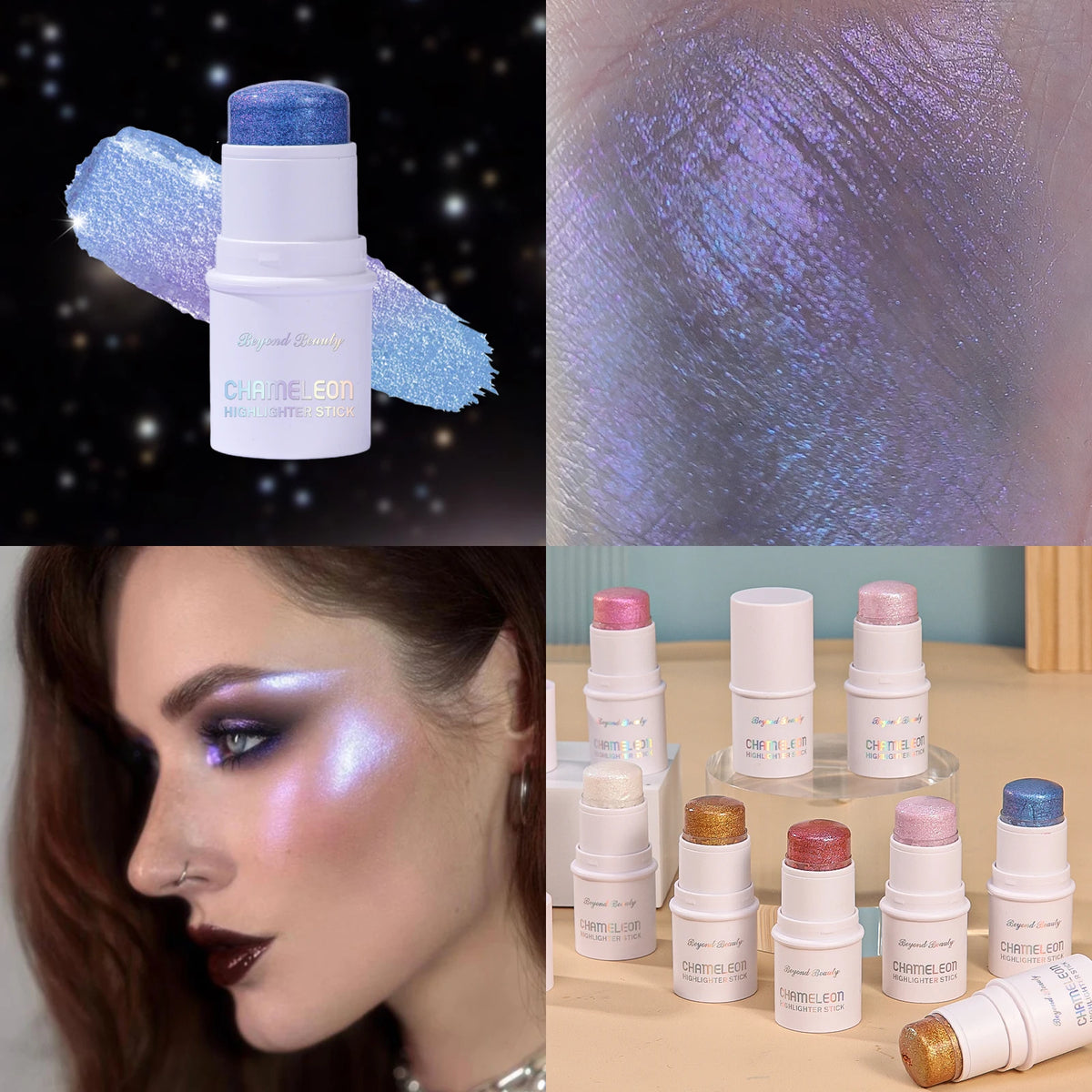 BEYONDBEAUTY Holographic Glitter Shimmer Stick – Face & Body Shimmer Highlighter Stick QXL