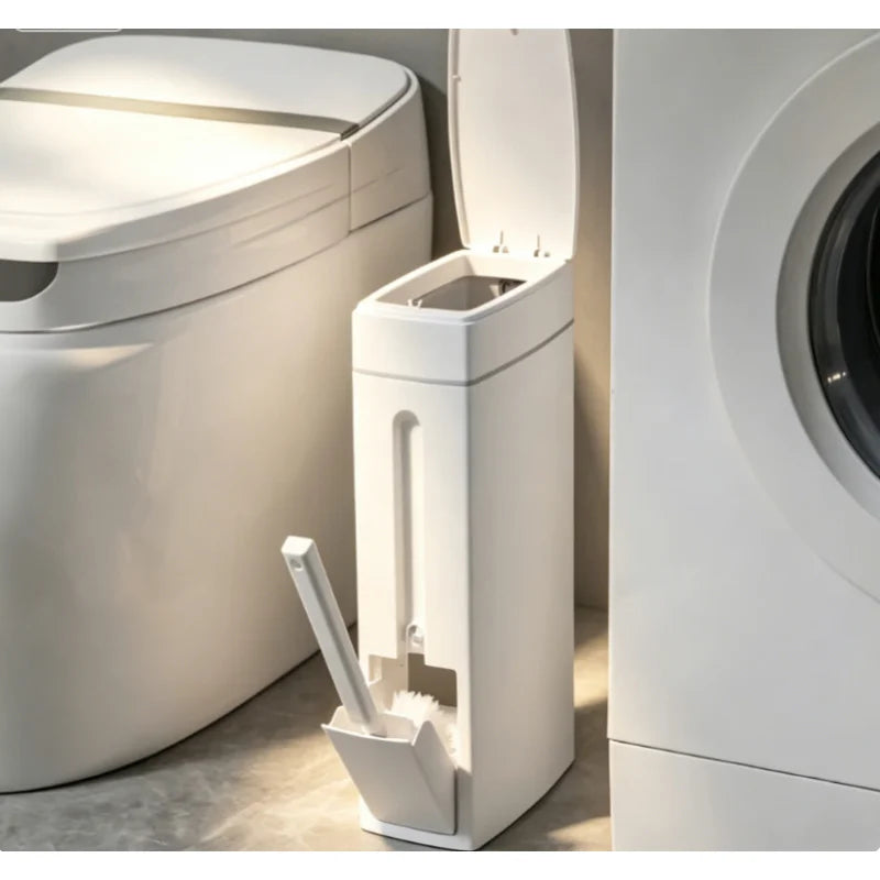 Space-Saving Bathroom Trash Can & Toilet Brush Combo Bathroom Trash Can Set QXL