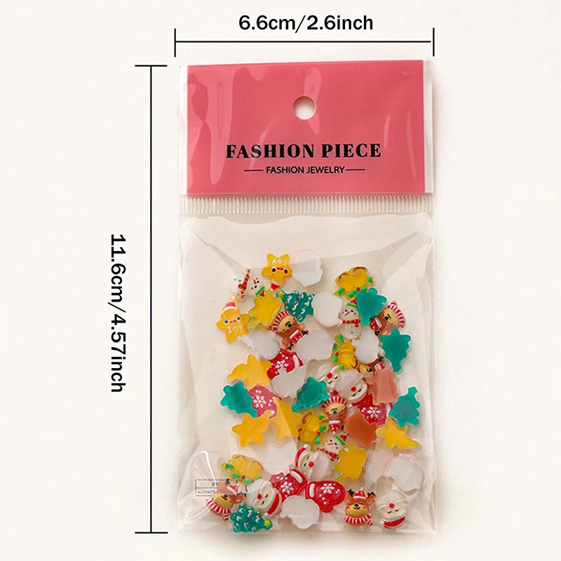 50-Pc Christmas Resin Nail Charms | Santa Snowman Reindeer Nail Art Charms QXL