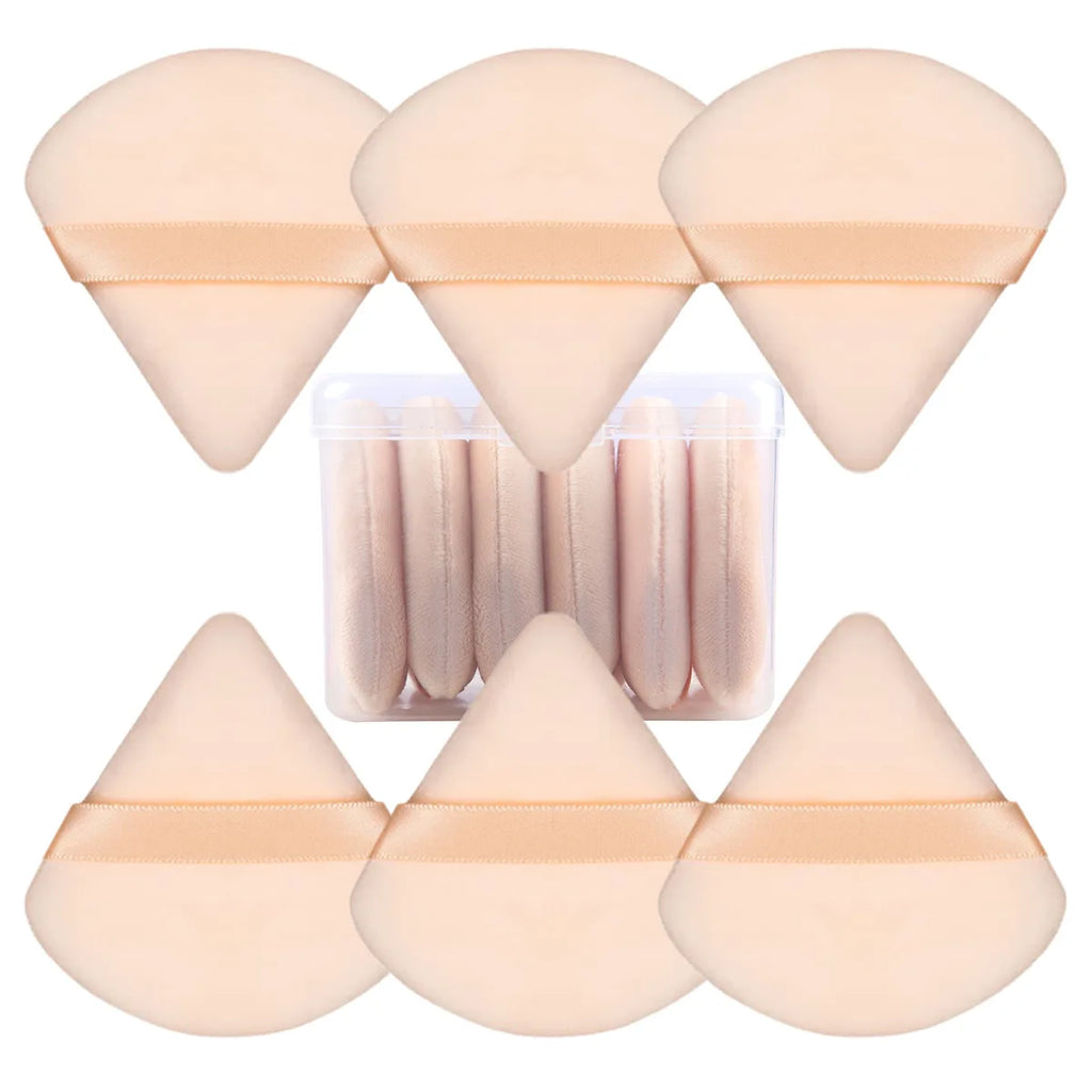 6-Pack Triangle Velvet Makeup Puff Set with Storage Box Velvet Makeup Puff Set QXL Skin color